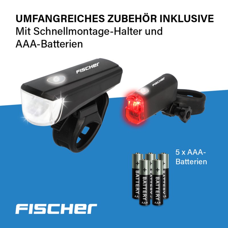 FISCHER éclairage vélo LED pile set, 20 Lux