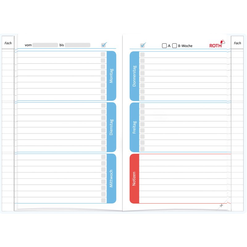 ROTH Homework Booklet, A5, 1 week per 2 pages, 104 pages