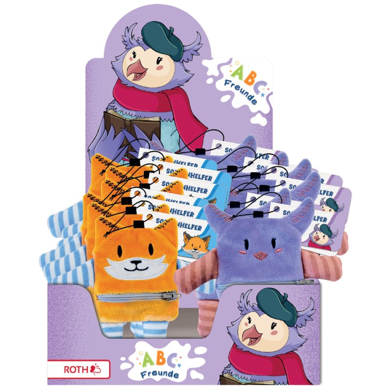 ROTH peluches ABC Amis, pochette zippée sur le ventre, 100% polyester, 12 pièces