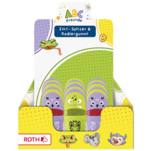 Roth 2-in-1 puntenslijper & gum 'ABC vriendjes', displayverpakking