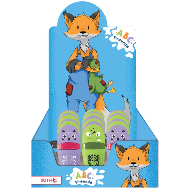Roth 2-in-1 puntenslijper & gum 'ABC vriendjes', displayverpakking