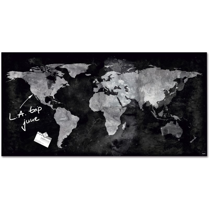 Sigel tableau magnétique en verre Artverum mappemonde, gris/noir, 910×460 mm, magnétique