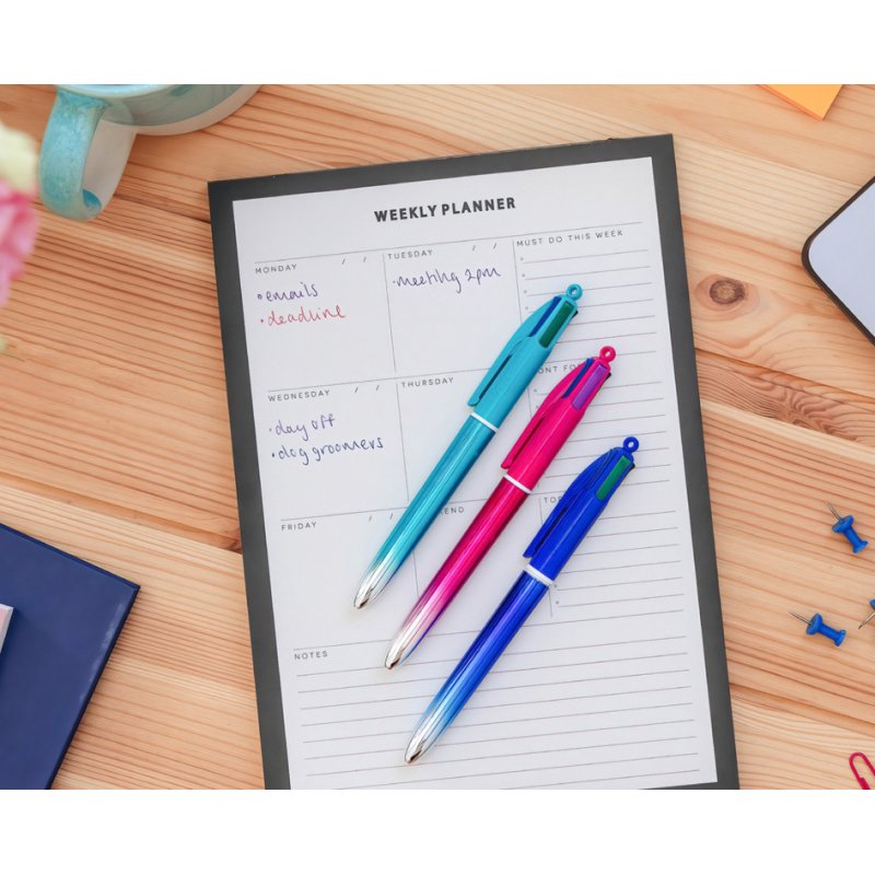 BIC stylo 4 Colours Smooth Gradient, rechargeabl, bleu brillant, 4 couleurs