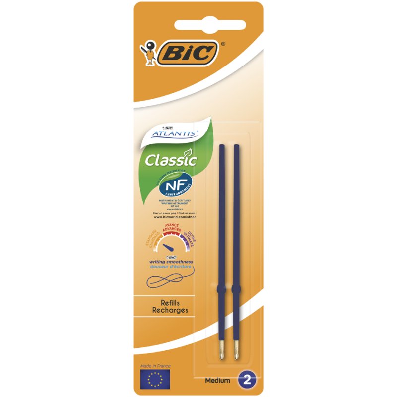 Bic Atlantis Classic refills, black, 0.6 mm, 2 pieces