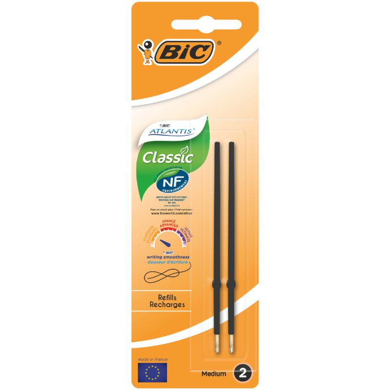 Bic Atlantis Classic refills, black, 0.6 mm, 2 pieces