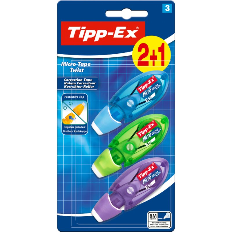 Tipp-Ex correctieroller Micro Tape Twist, gekleurd gesorteerd, 3 stuks