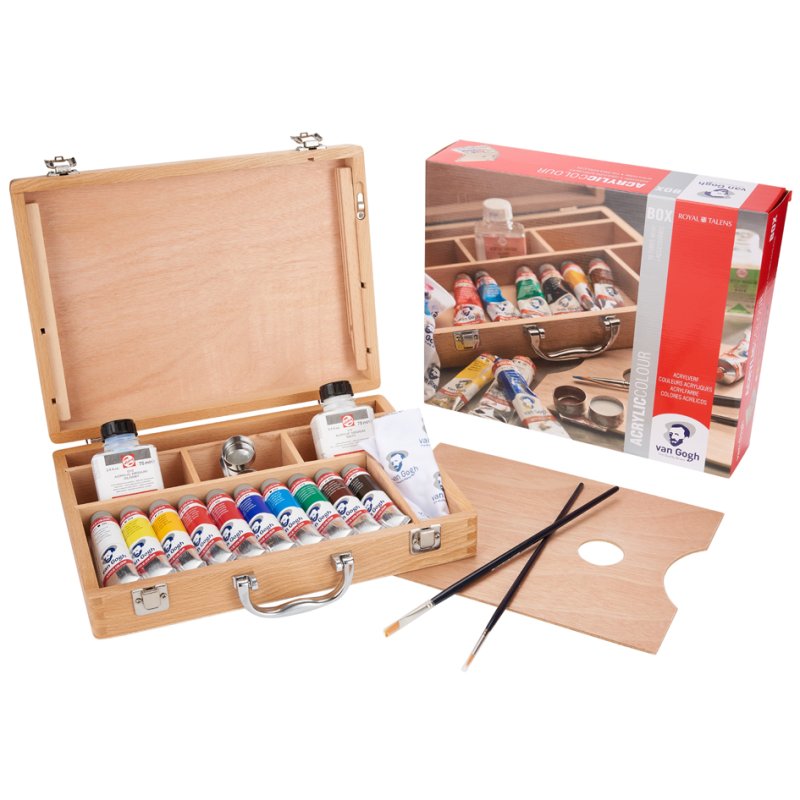 Royal Talens Van Gogh acrylic paint basic set, wooden case, 10 x 40 ml