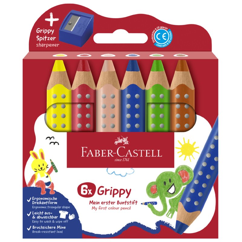 FABER-CASTELL crayons de couleur Grippy, triangulaires, 16 pièces