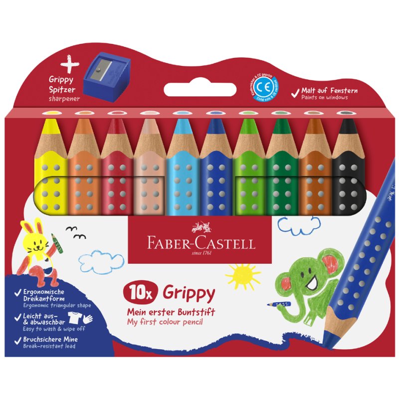 FABER-CASTELL crayons de couleur Grippy, triangulaires, 16 pièces