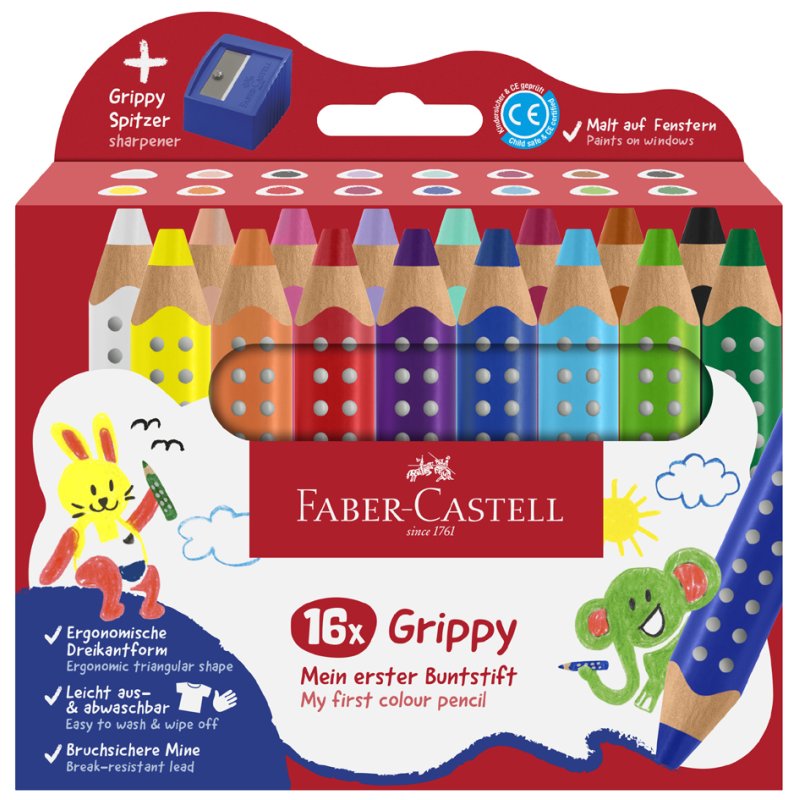 FABER-CASTELL crayons de couleur Grippy, triangulaires, 16 pièces
