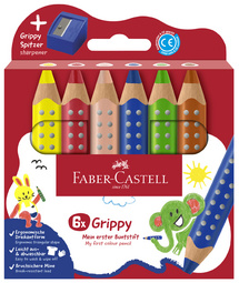 Faber-Castell driekantige kleurpotloden Grippy, 6 stuks, met puntenslijper