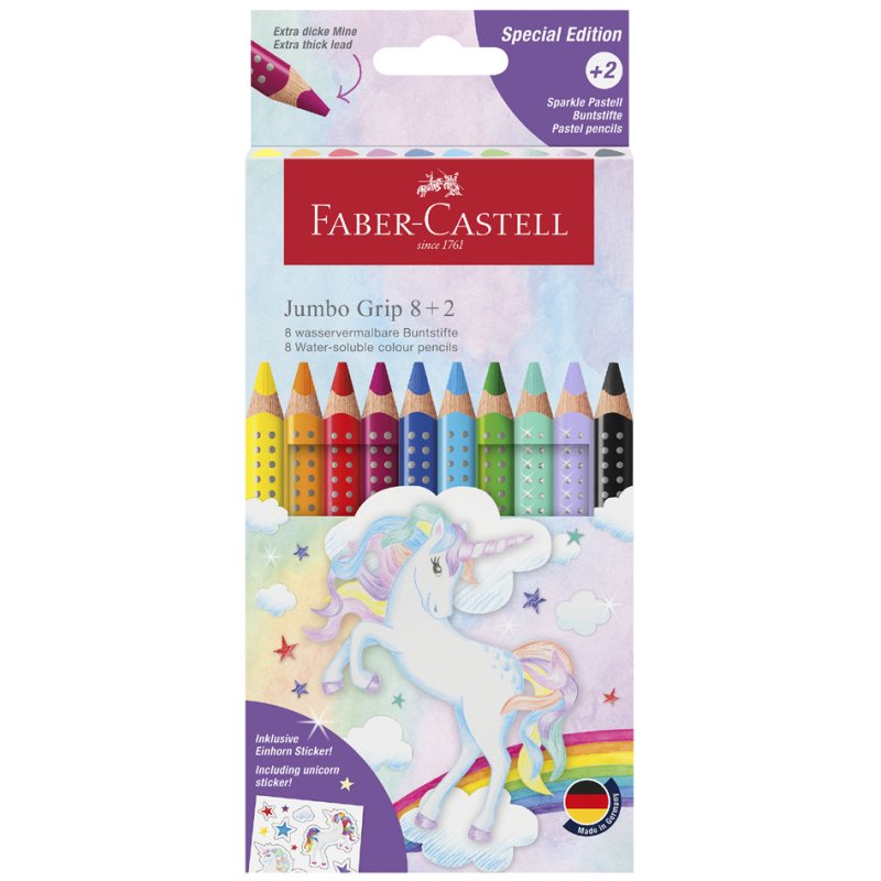 FABER-CASTELL Jumbo GRIP Unicorn colouring pencils, triangular, 8+2 pieces