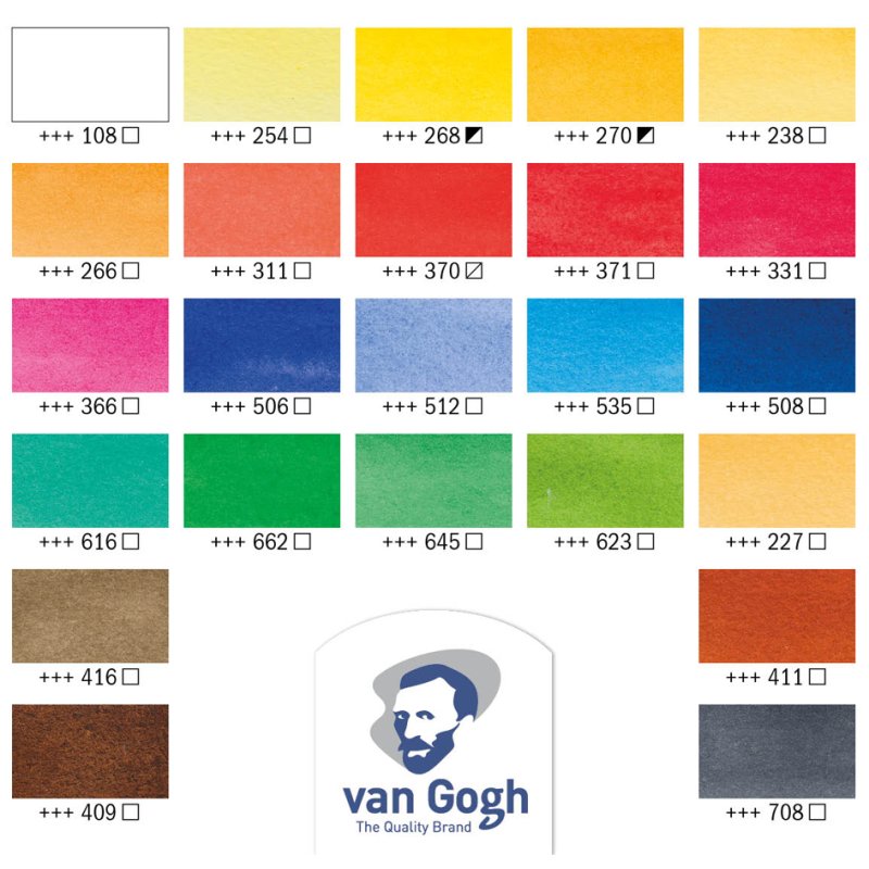 Royal Talens Van Gogh watercolour set, wooden box, 24 half pans with brushes
