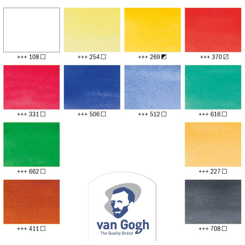 Royal Talens Van Gogh watercolour paint set, 12 tubes 10 ml, brushes, wooden box