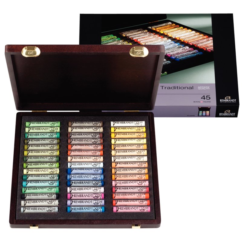Royal Talens Rembrandt pastels tendres traditionnels, coffret bois, 45 pièces