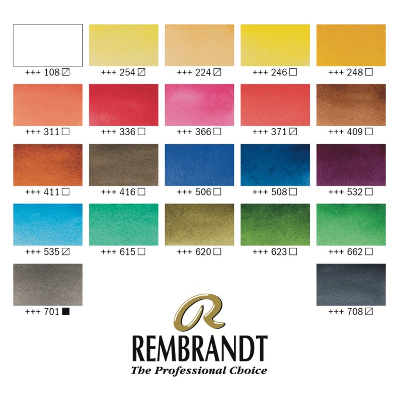 Royal Talens Rembrandt peinture aquarelle set, 24 godets, boîte bois, avec palette et pinceau
