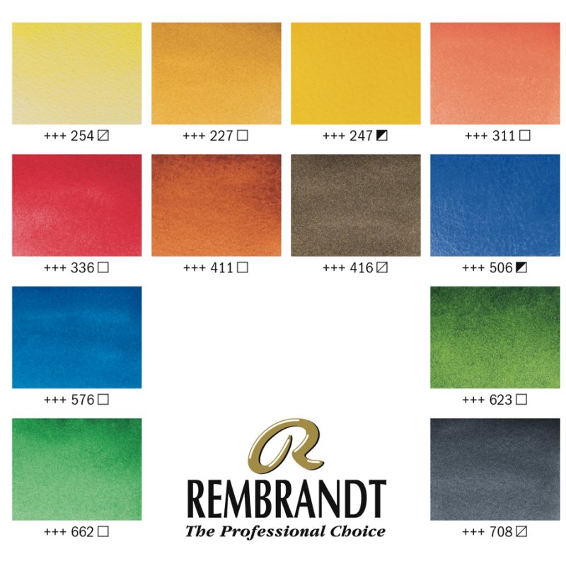 Royal Talens Rembrandt peinture aquarelle, 12 tubes 10 ml, coffret bois
