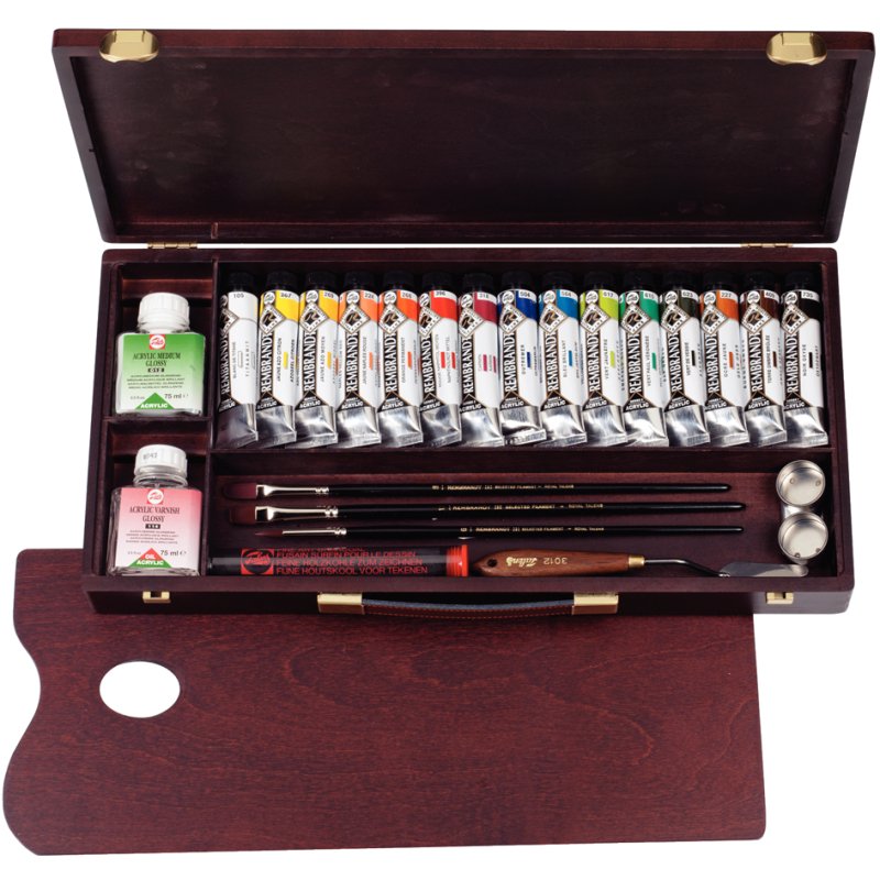 Royal Talens Rembrandt professional acrylic paint box, 15 tubes of 40 ml, wooden case