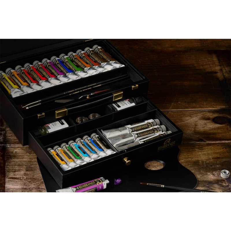 Royal Talens Rembrandt peinture à l'huile, coffret bois luxe, 7×15 ml tubes
