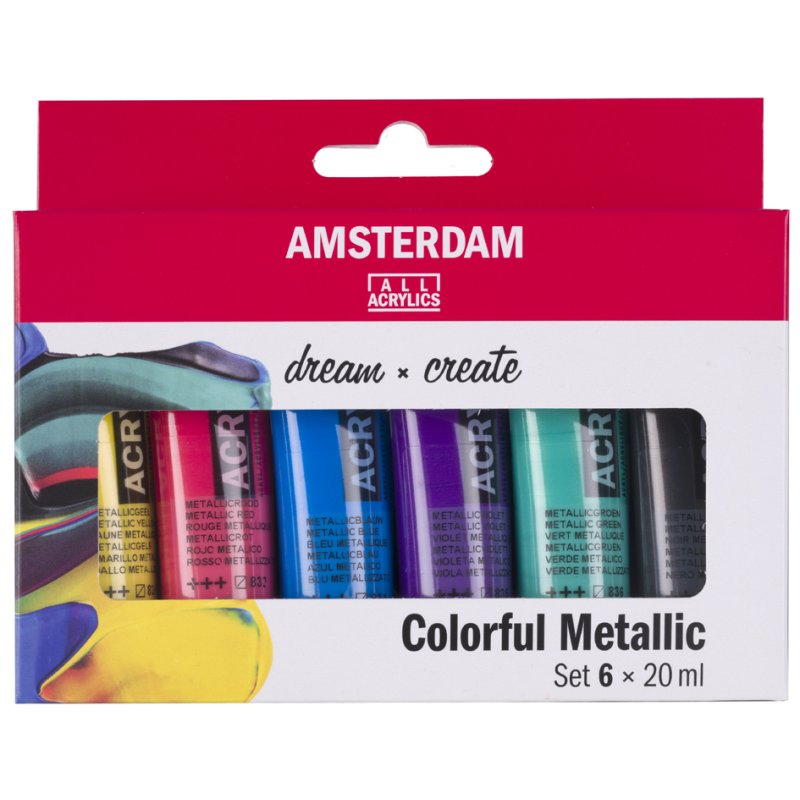 Royal Talens Amsterdam acrylverf metallic set, 6 × 20 ml, waterverdunbaar