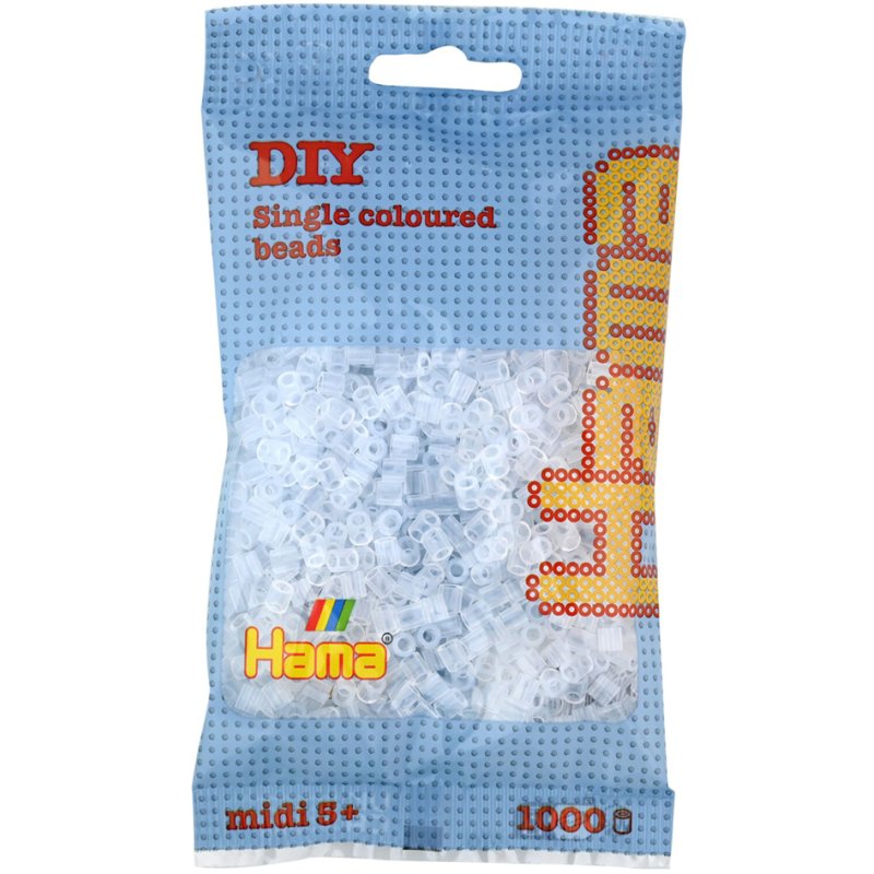 Hama perles à repasser midi, transparent-blanc, 5,0 mm, 1.000 pièces