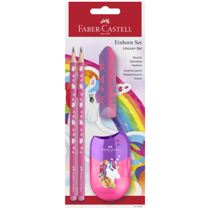 Faber-Castell ensemble d'écriture licorne, rose, 4 pièces