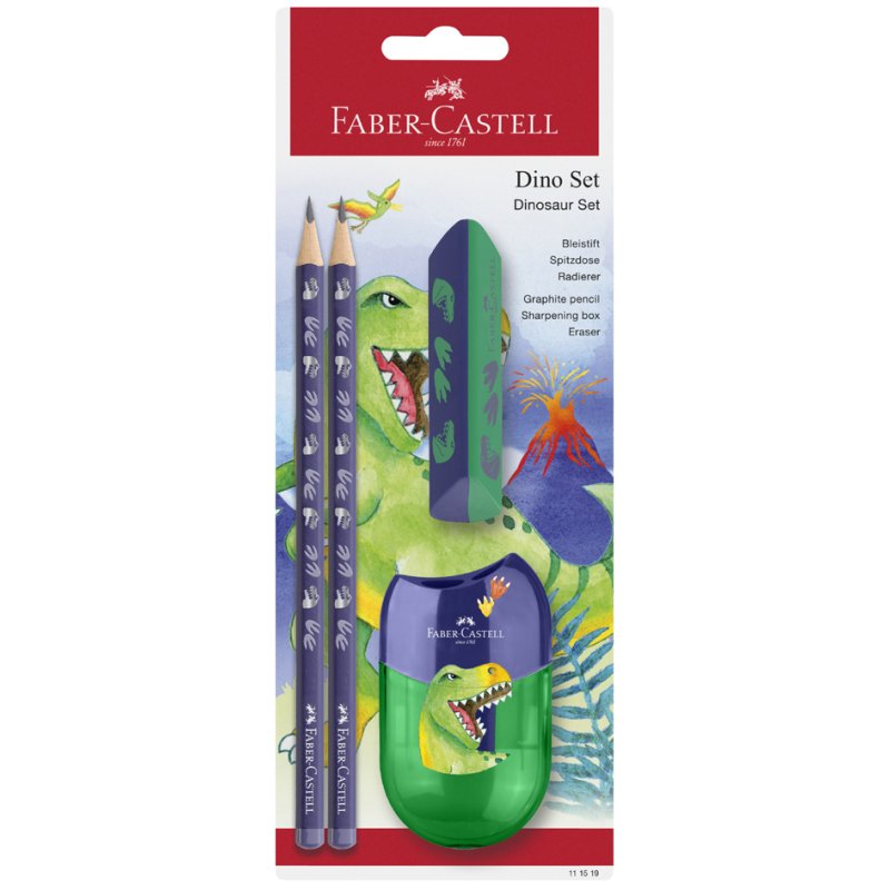 FABER-CASTELL ensemble d'écriture Dino, bleu, 4 pièces