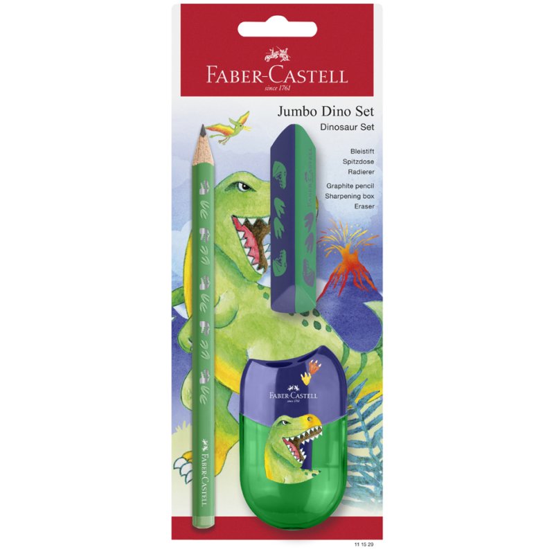 Faber-Castell Ensemble d'écriture Dinosaurus Jumbo, vert, 3 pièces