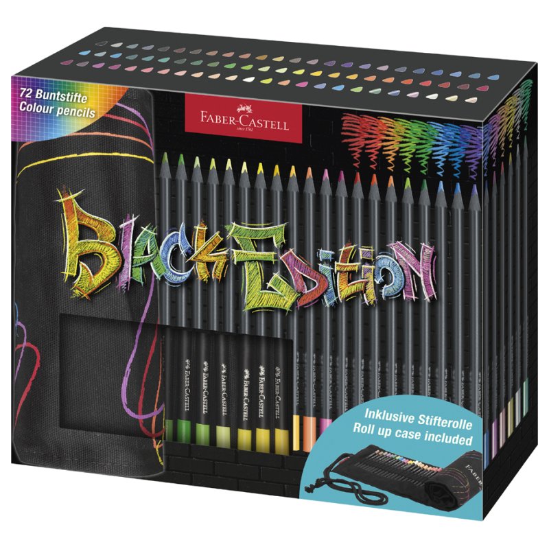 Faber-Castell Black Edition crayons de couleur, triangulaires, bois noir, 72 pièces