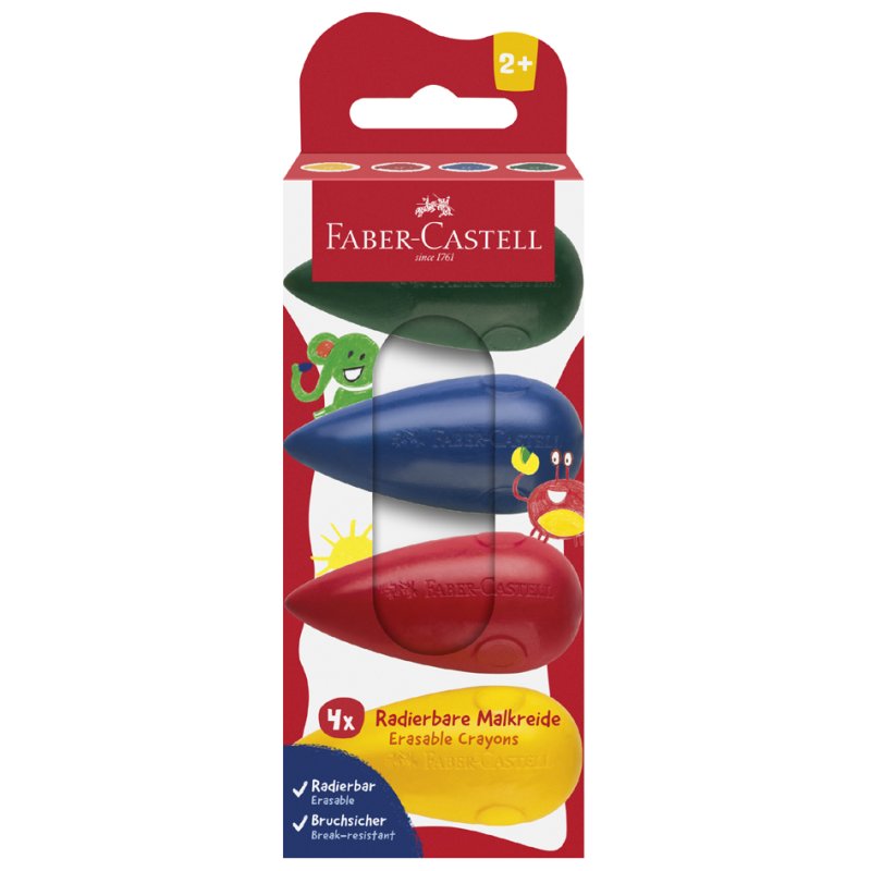 Faber-Castell crayons de cire, ergonomique, effaçable, 4 pièces