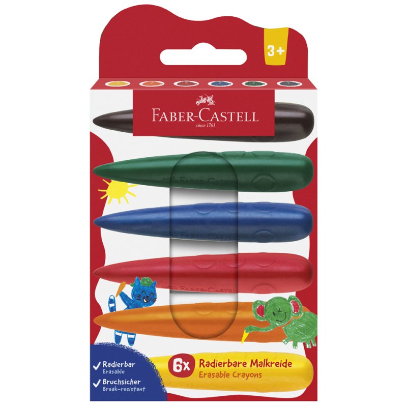 Faber-Castell finger wax crayons, ergonomic, erasable, 6 pieces