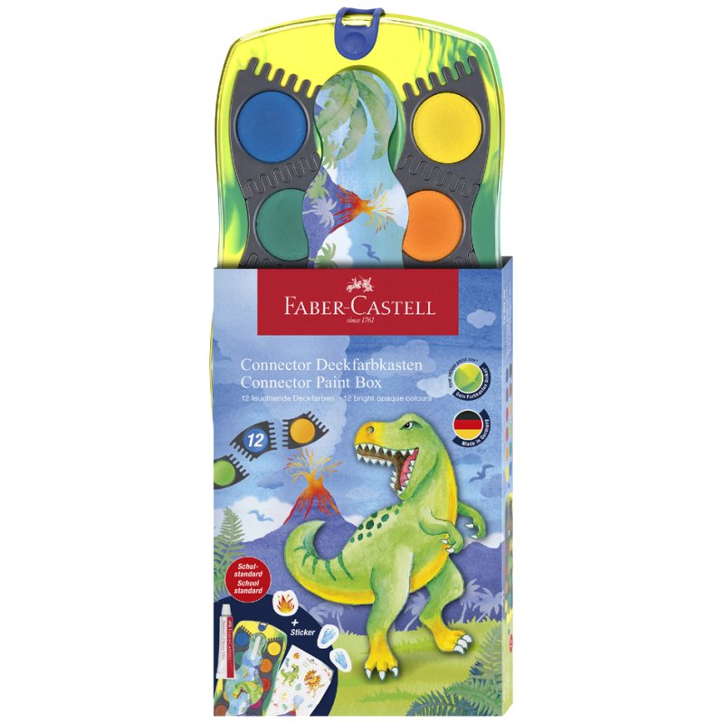 FABER-CASTELL Boîte de peinture Dino CONNECTOR, 12 couleurs