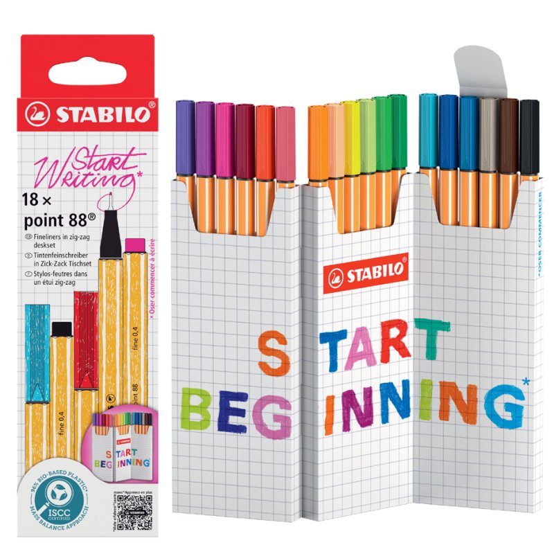 STABILO Point 88 fineliners, zigzag desk set, 18 colours, 0.4 mm