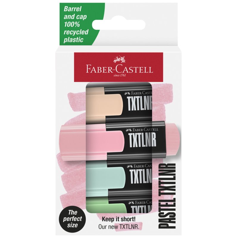 FABER-CASTELL mini marqueurs TXTLNR Pastel, rechargeables, couleurs pastel, 4 pièces