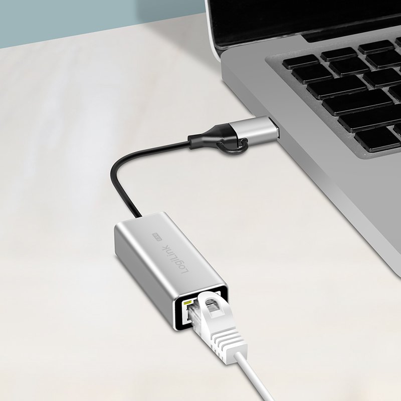 LogiLink USB to RJ45 ethernet network adapter, grey, 2-in-1 plug, 2500 Mbit/s