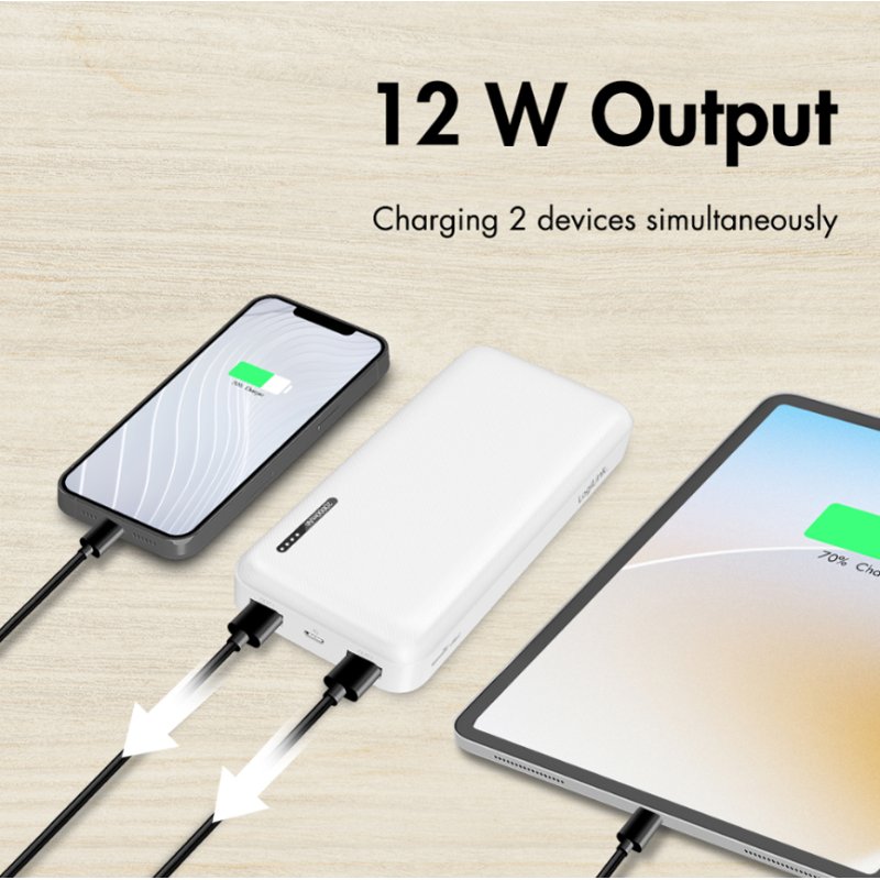 LogiLink powerbank, wit, USB-A en USB-C aansluitingen