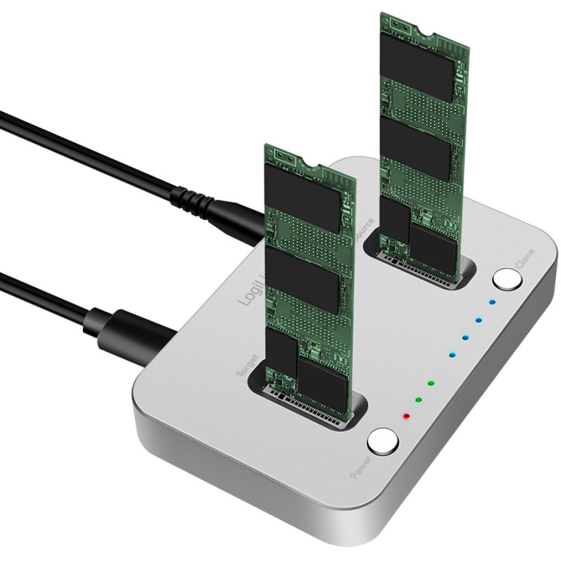 LogiLink Station d'accueil SSD avec fonction de clonage hors ligne, USB-C, 10 Gbit/s, aluminium argent