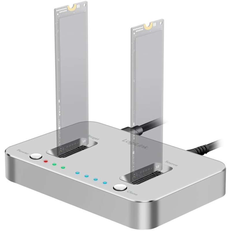 LogiLink Station d'accueil SSD avec fonction de clonage hors ligne, USB-C, 10 Gbit/s, aluminium argent