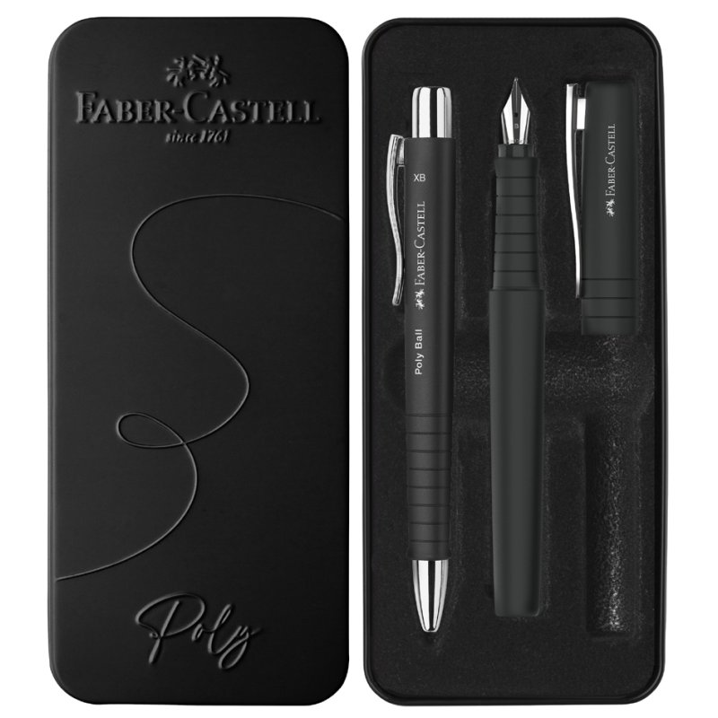 Faber-Castell ensemble d'écriture POLY BALL/PEN, caribic blue, stylo plume et stylo à bille, étui métallique