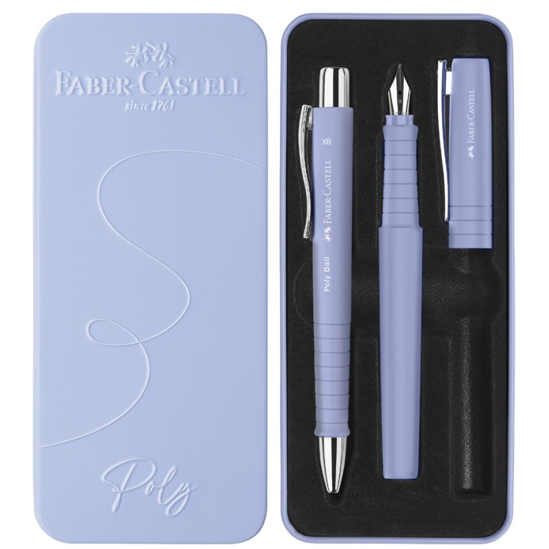 Faber-Castell ensemble d'écriture POLY BALL/PEN, caribic blue, stylo plume et stylo à bille, étui métallique