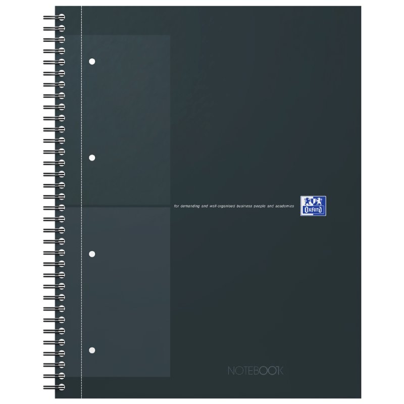 Oxford International bloc spiralé A4+, ligné, couverture rigide noir, 80 feuilles