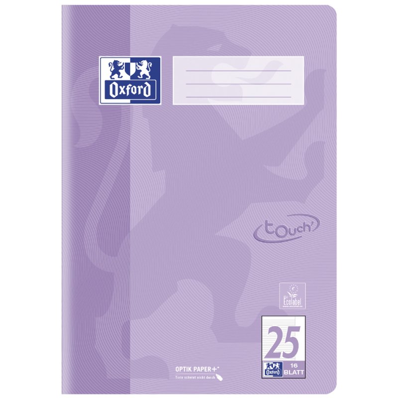 Oxford Touch Pastel cahier A4, bleu pastel, ligné avec marge, 16 feuilles
