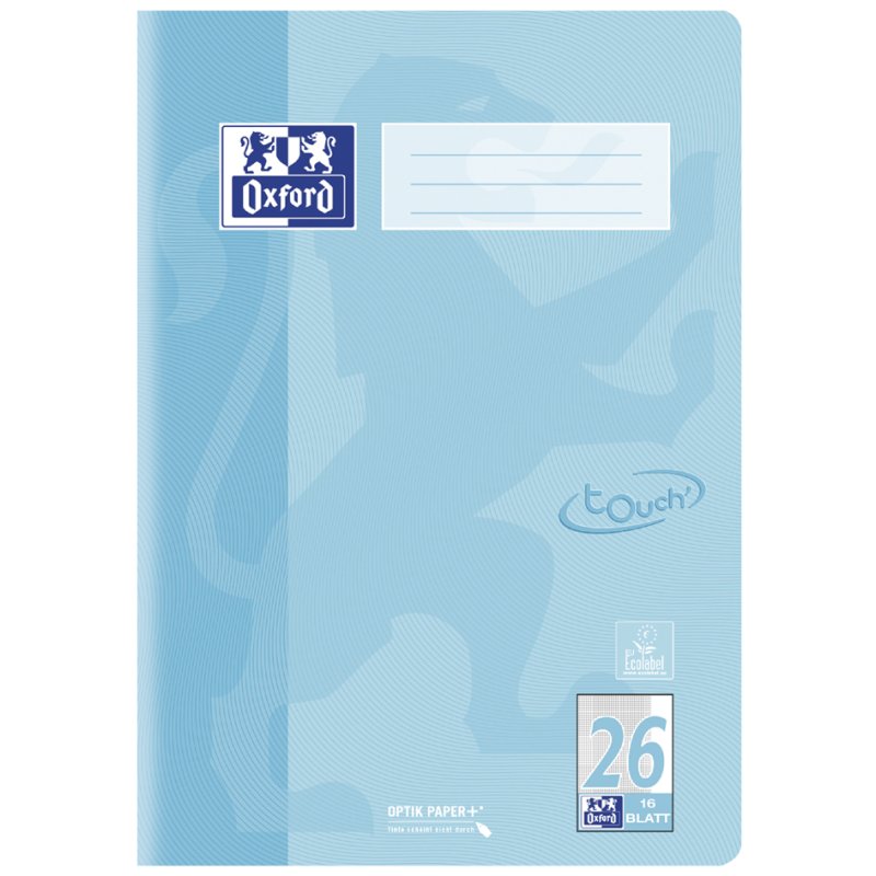 Oxford Touch Pastel cahier A4, bleu pastel, ligné avec marge, 16 feuilles
