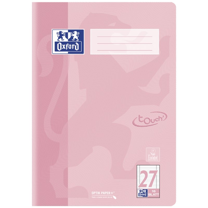 Oxford Touch Pastel cahier A4, bleu pastel, ligné avec marge, 16 feuilles