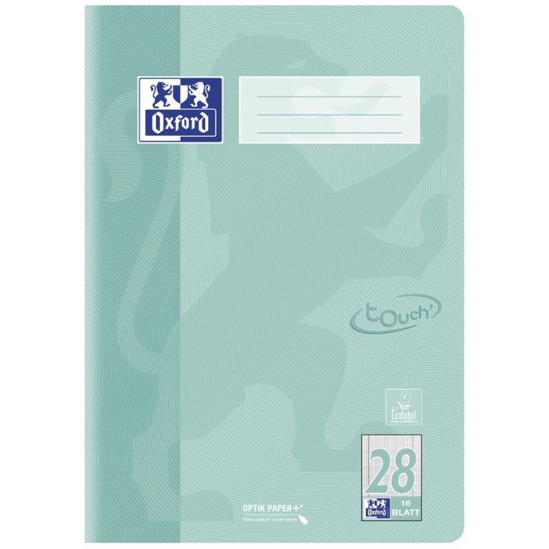 Oxford Touch Pastel cahier A4, bleu pastel, ligné avec marge, 16 feuilles