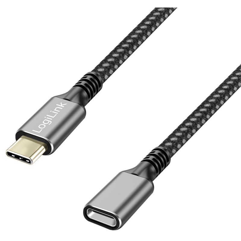 LogiLink Câble d'extension USB-C 3.2 Gen2, boîtier aluminium, noir/gris, 1 mètre