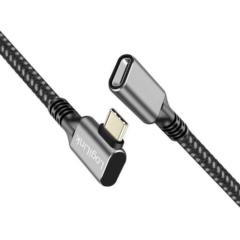 LogiLink Câble d'extension USB-C, 90° coudé, boîtier aluminium, 2 mètres