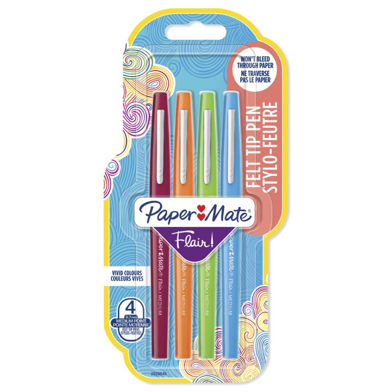Paper Mate Flair stylos-feutres, 1,0 mm, 4 pièces, couleurs joyeuses