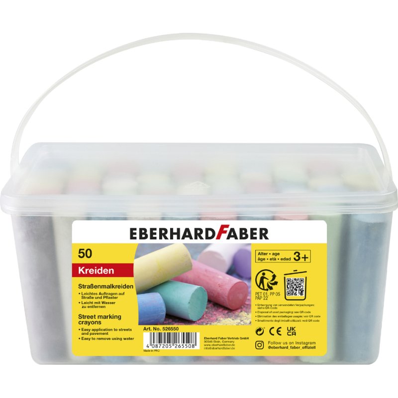 EBERHARD FABER stoepkrijt, rond, felle kleuren, 50 stuks