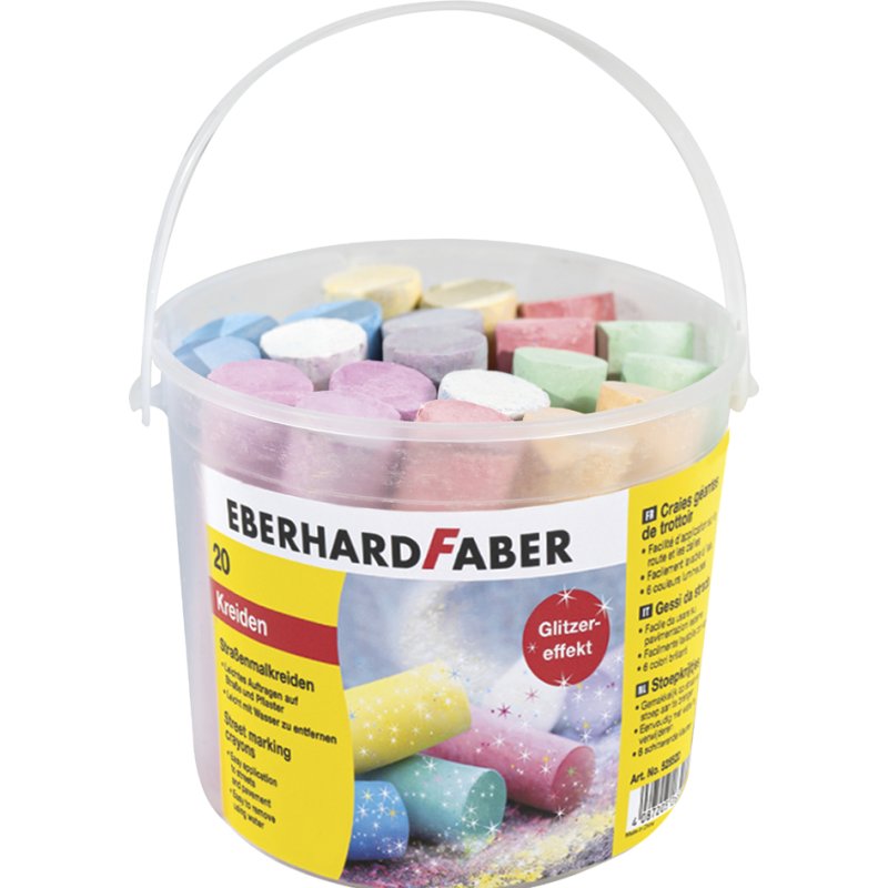 EBERHARD FABER craie de trottoir Glitter, effet paillettes, 20 pièces, seau plastique